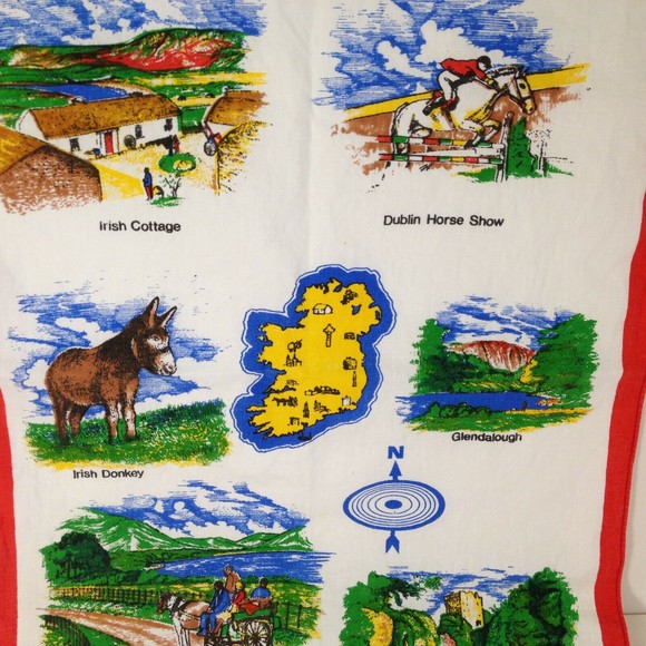 Vintage Ireland Bar Tea Hand Towel Kitchen Table Souvenir 15.5 x 26" - Picture 3 of 5